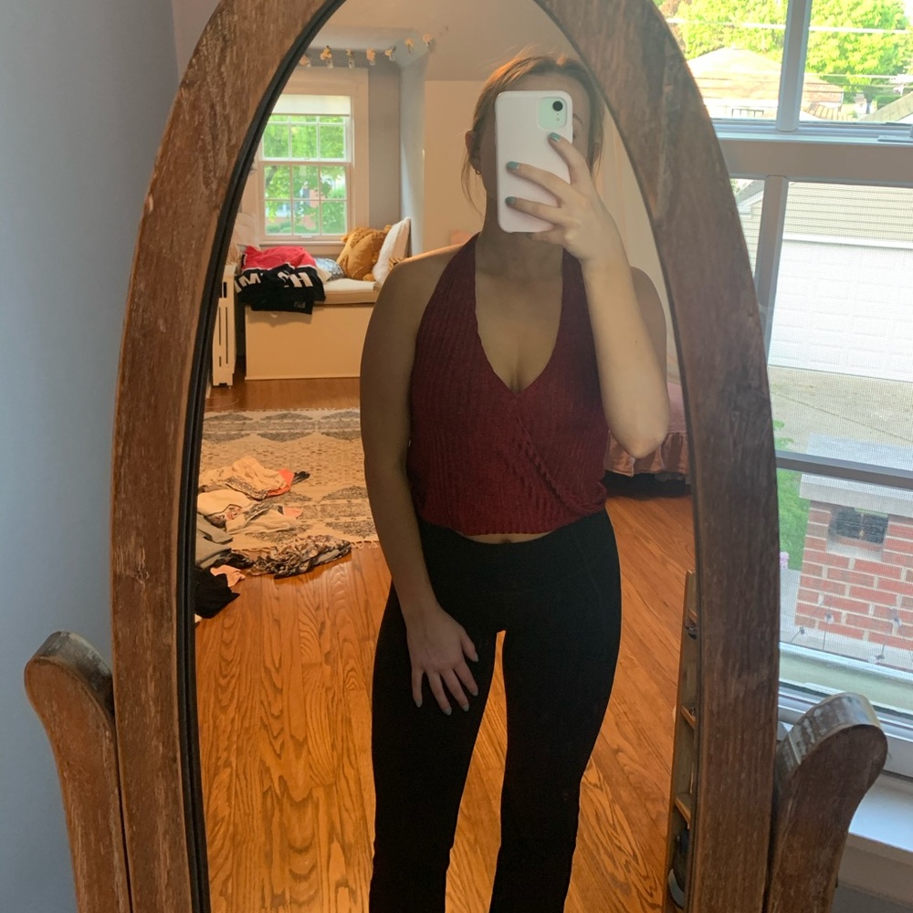 Red tie crop top